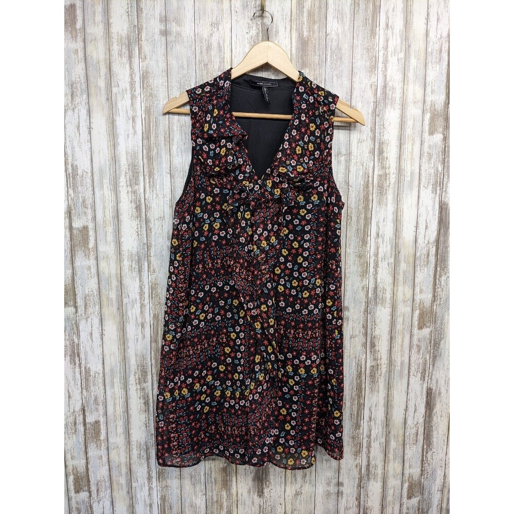 BCBG MAXAZRIA Multicolor Floral Sleeveless Ruffle Shift Dress Size Small